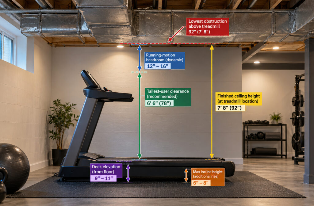 Treadmill Ceiling Height: User Height, Deck Height, and Incline